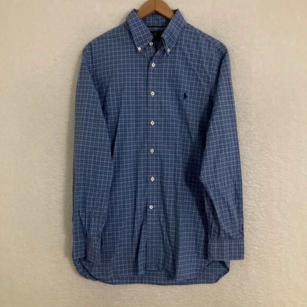 Ralph Lauren 100% Cotton Stretch Shirt Mens L Button Down Pony Logo Plaid Preppy